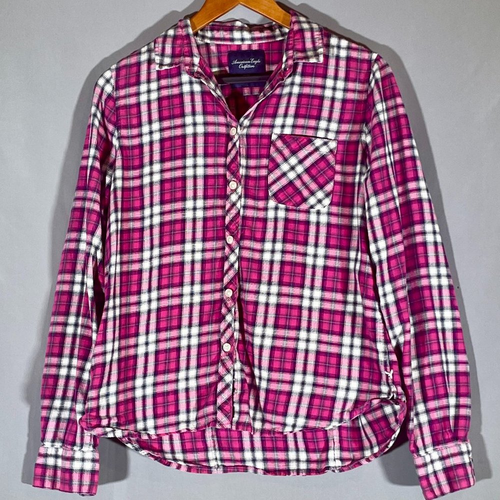 Women's American Eagle Outfitters Pink Plaid Flannel Shirt Size M